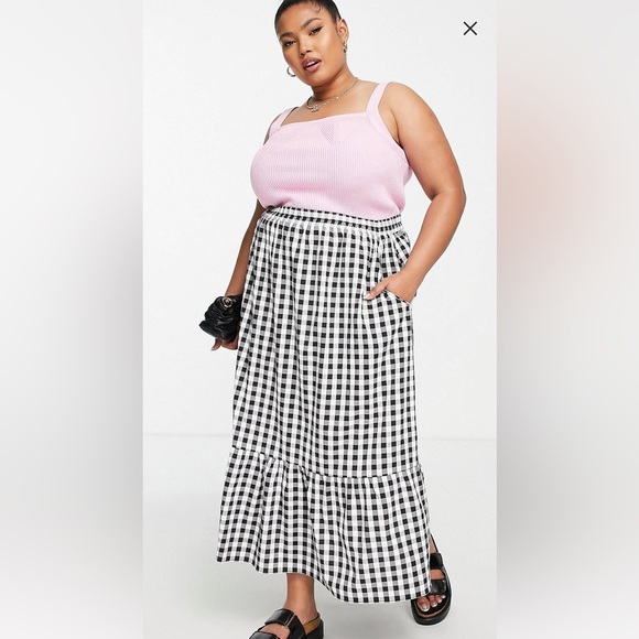 ASOS Curve Tiered Midi Skirt in Gingham NWOT - Picture 3 of 6